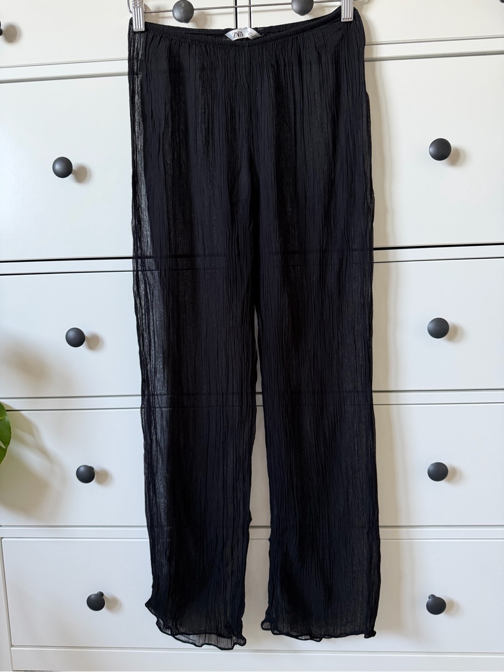 Zara Black Crinkled Sheer Pants